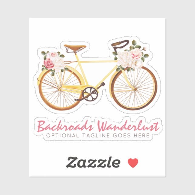 Shabby Chic Vintag Gelbe Bicycle Rose Logo Aufkleber (Blatt)