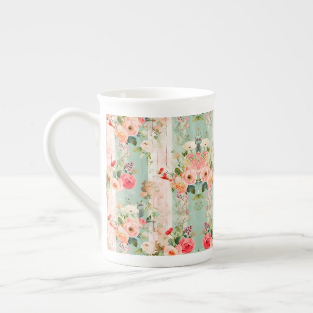Shabby Chic Vintag Illustration Prozellantasse (Links)