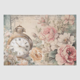 Shabby Chic Vintag Rosa Rosen Antike Uhr Seidenpapier