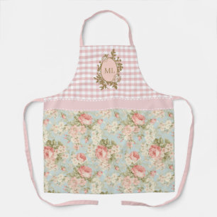 Shabby Chic Vintag rosa Rosen Floral Monogramm Schürze