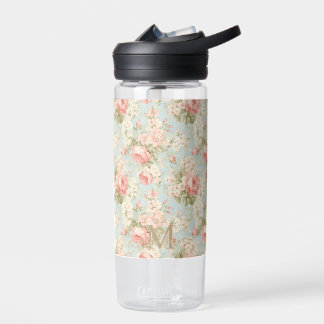 Shabby Chic Vintag rosa Rosen Floral Monogramm Trinkflasche