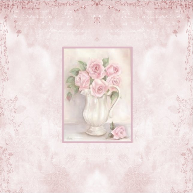 Shabby Chic Vintag Vase mit Rose Aufkleber (Vorderseite)