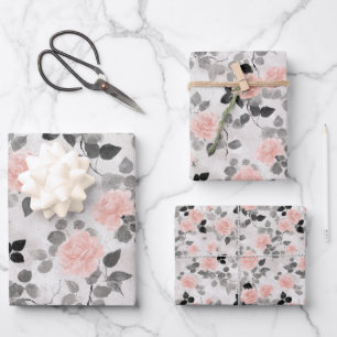 Shabby Chic Vintage Blumenrosa Rosen Elegant Geschenkpapier Set