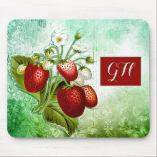 Shabby Chic Vintage Erdbeeren Monogramm Mousepad