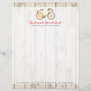 Shabby Chic Vintage-Fahrrad auf rustikalem Holz Cu Briefkopf