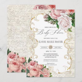 Shabby Chic Vintage französische Rose Kinderdusche Einladung