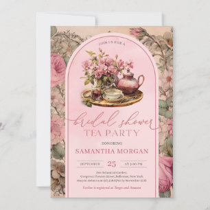 Shabby Chic Vintage Fuchsia Rosa Braut-Teeparty Einladung