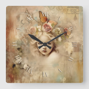 Shabby-Chic-Vintage-Mädchen Quadratische Wanduhr