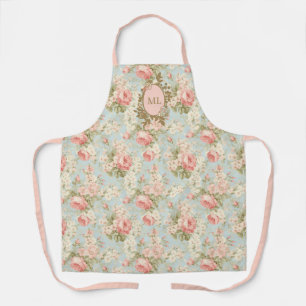 Shabby Chic Vintage-Rosa Florales Monogramm Schürze