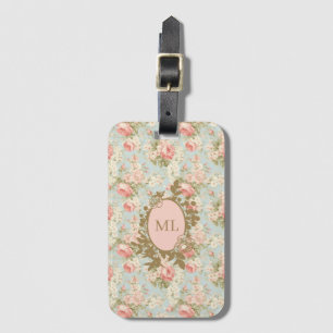 Shabby Chic Vintage Rosa Rosen Florales Monogramm Gepäckanhänger