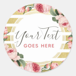 Shabby Chic Vintage Rose & Moderne Goldstreifen Runder Aufkleber