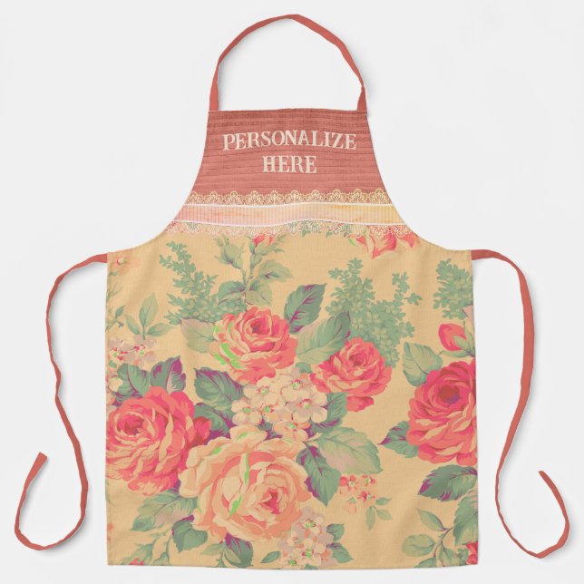 Shabby Chic Vintage Rose Personalisiert Schürze (Vorderseite)