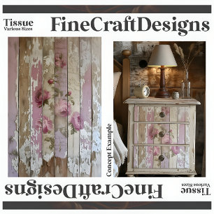 Shabby Chic Vintage Rosen auf Holz A2L Decoupage Seidenpapier