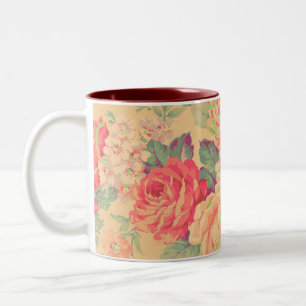 Shabby Chic Vintage-Rosen-Blumen Zweifarbige Tasse