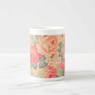 Shabby Chic Vintage-Rosen-Blumenmuster Prozellantasse