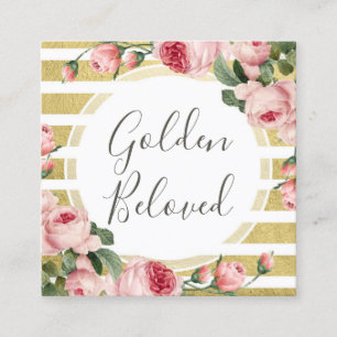Shabby Chic Vintage Rosen Goldstreifen Social Medi Quadratische Visitenkarte