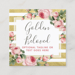 Shabby Chic Vintage Rosen Goldstreifen Social Medi Quadratische Visitenkarte