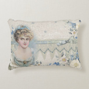 Shabby Chic Vintage viktorianische Dame mit Blumen Dekokissen