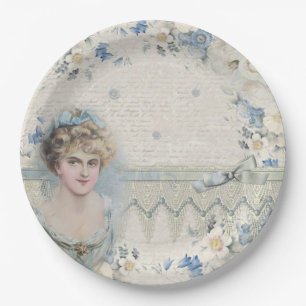 Shabby Chic Vintage viktorianische Dame mit Blumen Pappteller