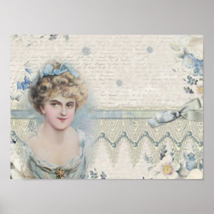 Shabby Chic Vintage viktorianische Dame mit Blumen Poster