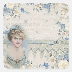 Shabby Chic Vintage viktorianische Dame mit Blumen Quadratischer Aufkleber