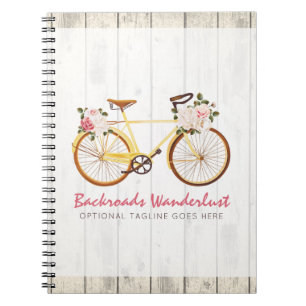Shabby Chic Vintages Fahrrad auf Rustikal Holz Cus Notizblock