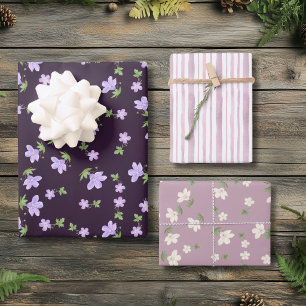 Shabby Chic Violett Rosa Ditsy Floral Cottagecore Geschenkpapier Set