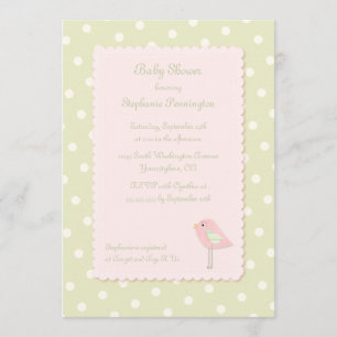 Shabby Chic Vogel Polka Punkte Babydusche Einladun Einladung