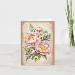 Shabby Chic Wasserfarbene Peonies Valentine Feiertagskarte