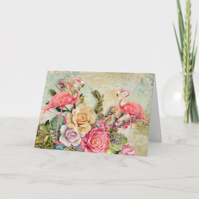 Shabby Chic Watercolor Flamingo Karte (Vorderseite)