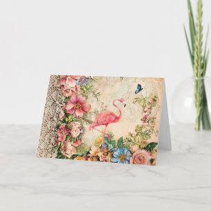 Shabby Chic Watercolor Flamingo Karte