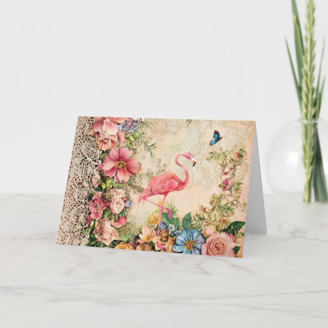Shabby Chic Watercolor Flamingo Karte (Vorderseite)