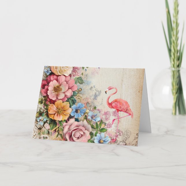 Shabby Chic Watercolor Flamingo Karte (Vorderseite)