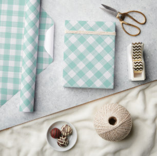 Shabby Chic Weiß Aqua Seeglas Türkis Gingham Geschenkpapier