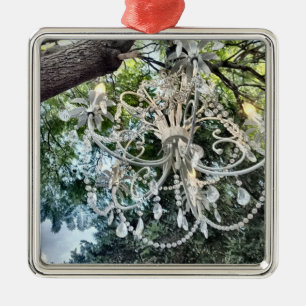 Shabby Chic weißer Kristalllüster Silbernes Ornament