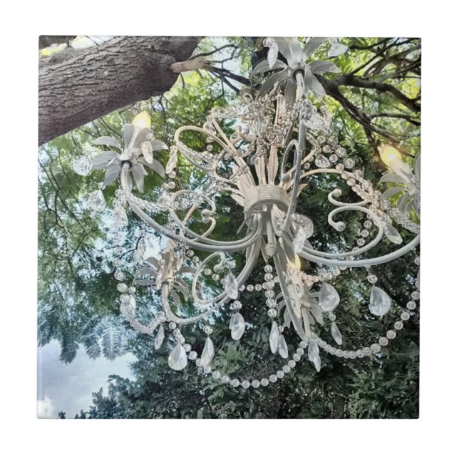 Shabby Chic White Crystal Chandelier Fliese (Vorderseite)