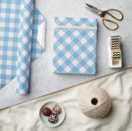Shabby Chic White Cyan Sky Blue Gingham Geschenkpapier