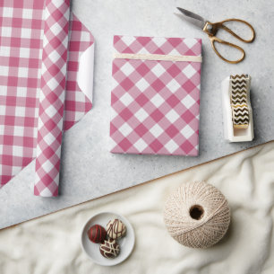 Shabby Chic White Dark Pink Gingham Geschenkpapier