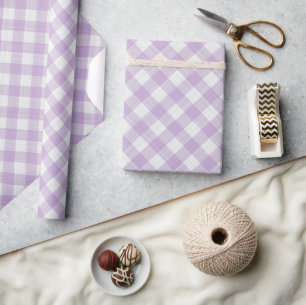 Shabby Chic White Lavender Violet Gingham Geschenkpapier