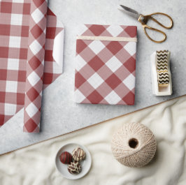 Shabby Chic White Light Maroon Red Gingham Geschenkpapier
