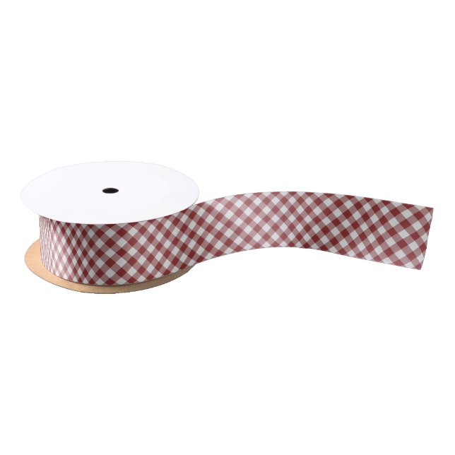 Shabby Chic White Light Maroon Red Gingham Satinband (Spule)