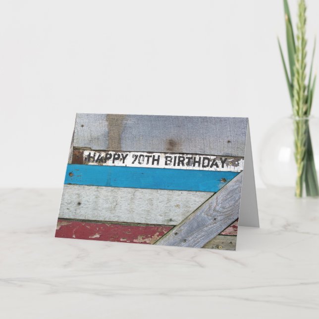 Shabby Chic Wood 70. Geburtstag Karte (Vorderseite)