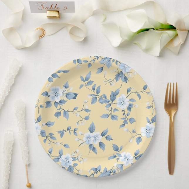 Shabby Chic Zitronen-Blumen-Serie Design #7 Pappteller (Hochzeit)