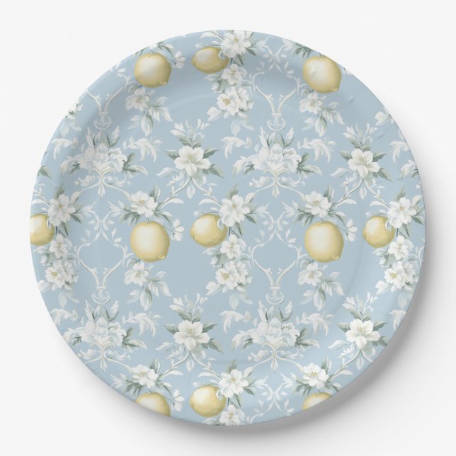 Shabby Chic Zitronen-Blumen-Serie Design #8 Pappteller (Vorderseite)