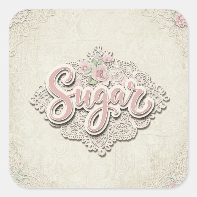Shabby Chic. Zucker von Natasha Us Quadratischer Aufkleber (Vorderseite)