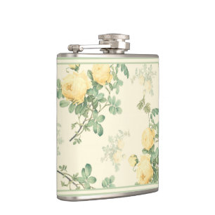 Shabby Chicblumenflaschengelb-Rosen-Blumen Flachmann