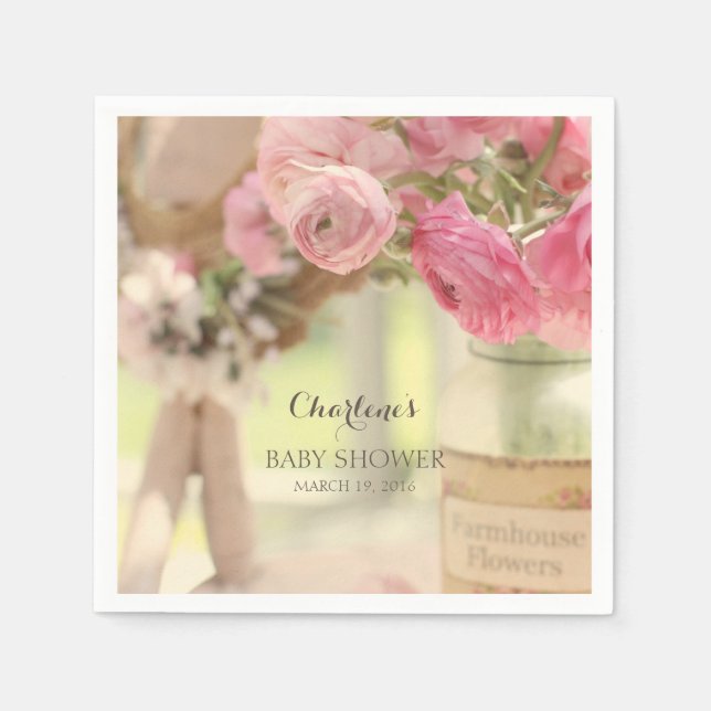 Shabby Country Chic weich verblasste rosa Blume Serviette (Vorderseite)