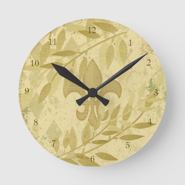 Shabby Elegant Vintag Gold Zickzack Blätter Runde Wanduhr (Vorderseite)