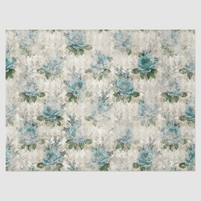 Shabby Floral Aqua Serie Design 2 Seidenpapier (Vorderseite)