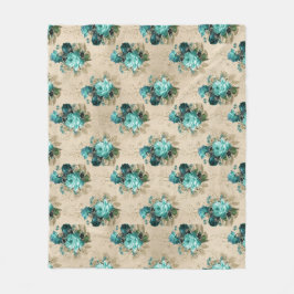Shabby Floral Aqua Serie Design 3 Fleecedecke